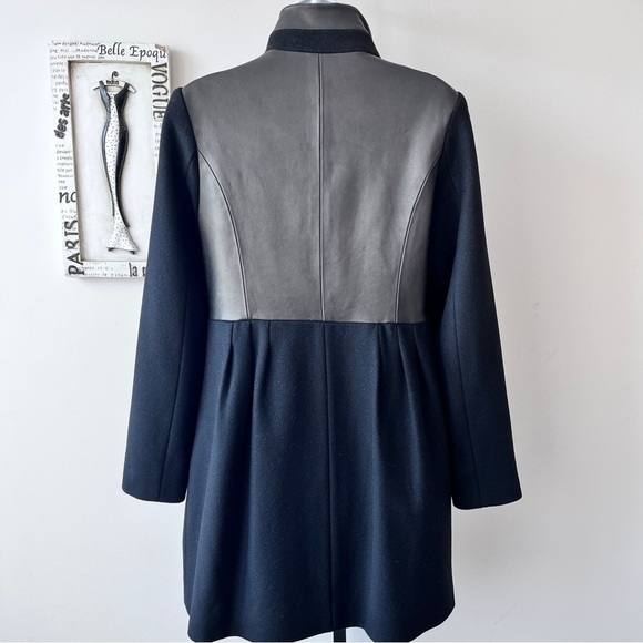 Badgley Mischka Scandi Girl Black Wool And Leather Women’s Fall Winter Coat 6 - Picture 6 of 11